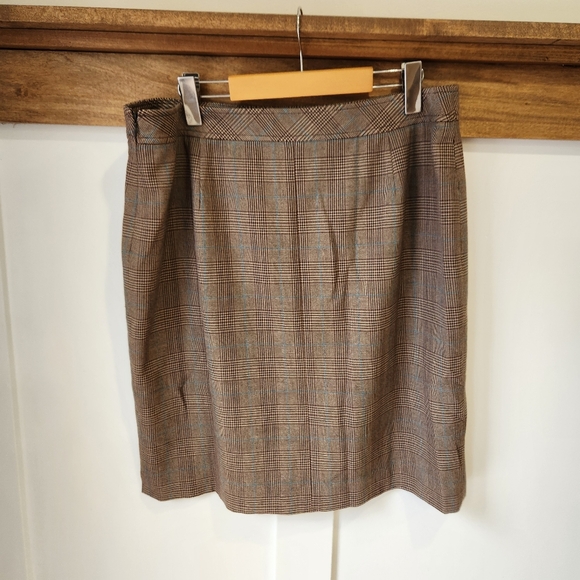 Vintage Apostrophe Pencil Zip Skirt Womens 14 Brown Plaid Stretch Y2K 90s - Picture 2 of 9